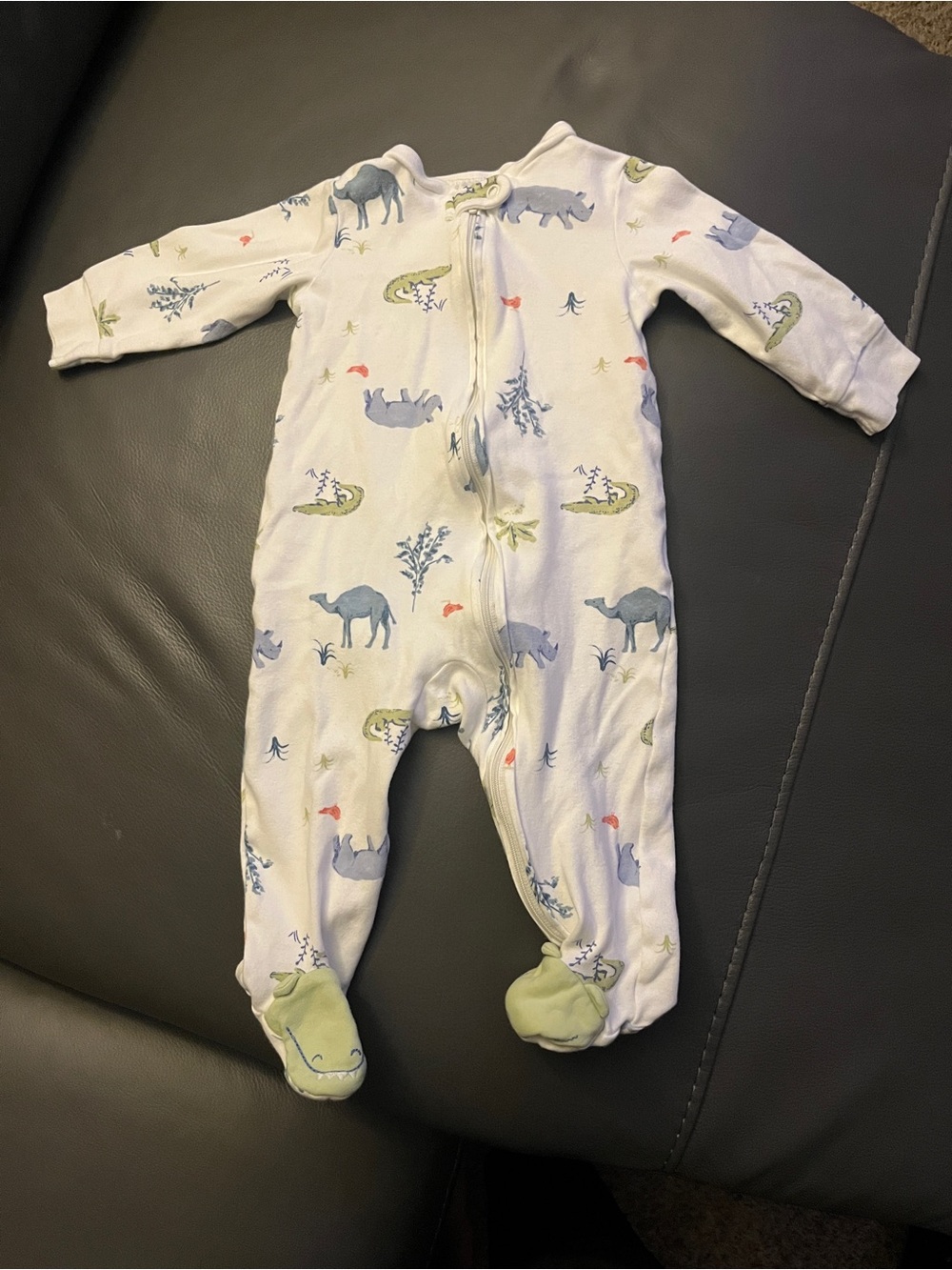 Carter's White Footed One-Piece with Blue and Green Safari Print